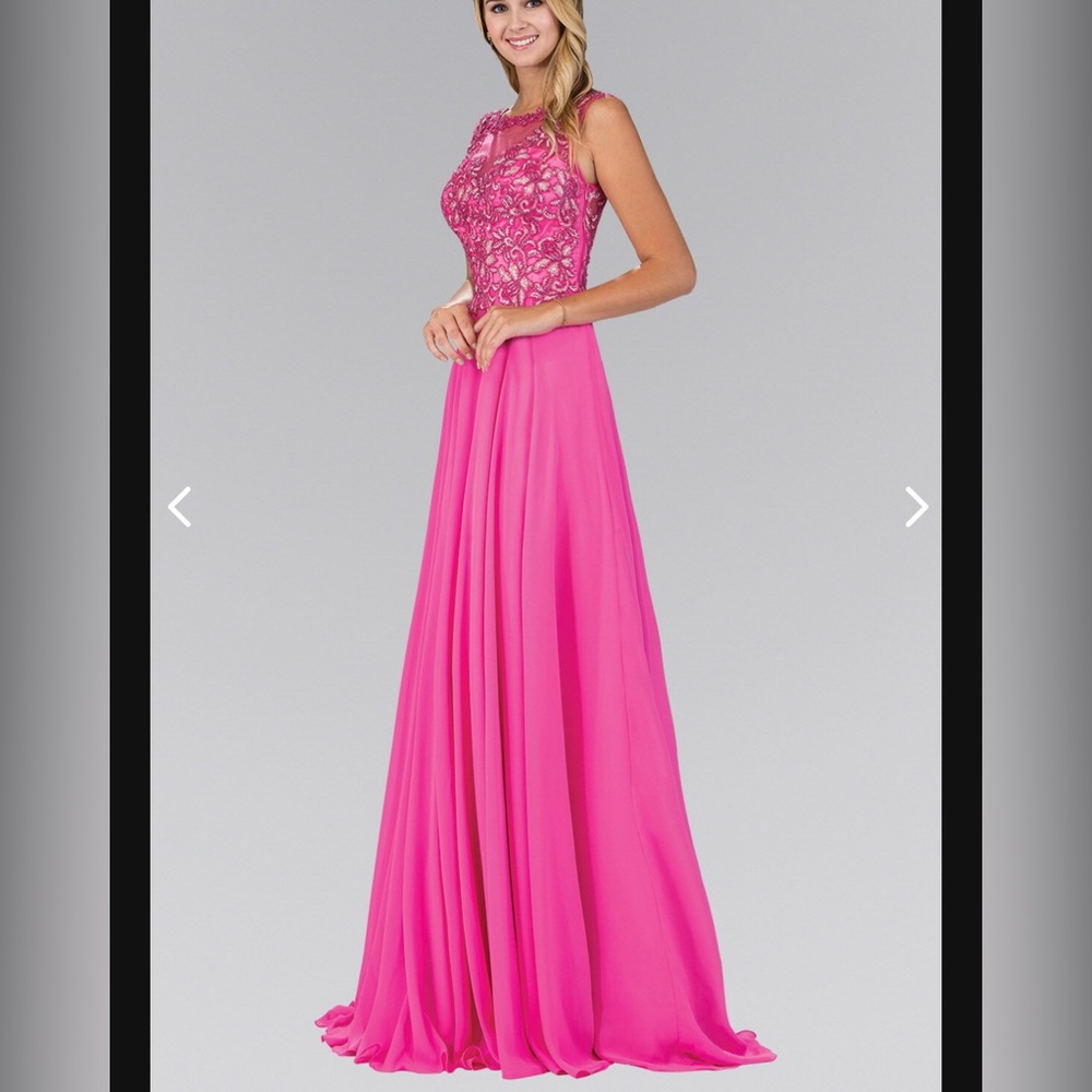 GLS formal gown bead embellished chiffon floor length PINK